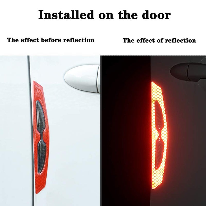 Aiydachy 8pcs Universal 3D Carbon Fiber Car Door Handle Paint Scratch Protector Sticker Auto Door Handle Scratch Cover Guard Protective Film Car Outdoor Safety Reflective Strips (Red) - Image 3